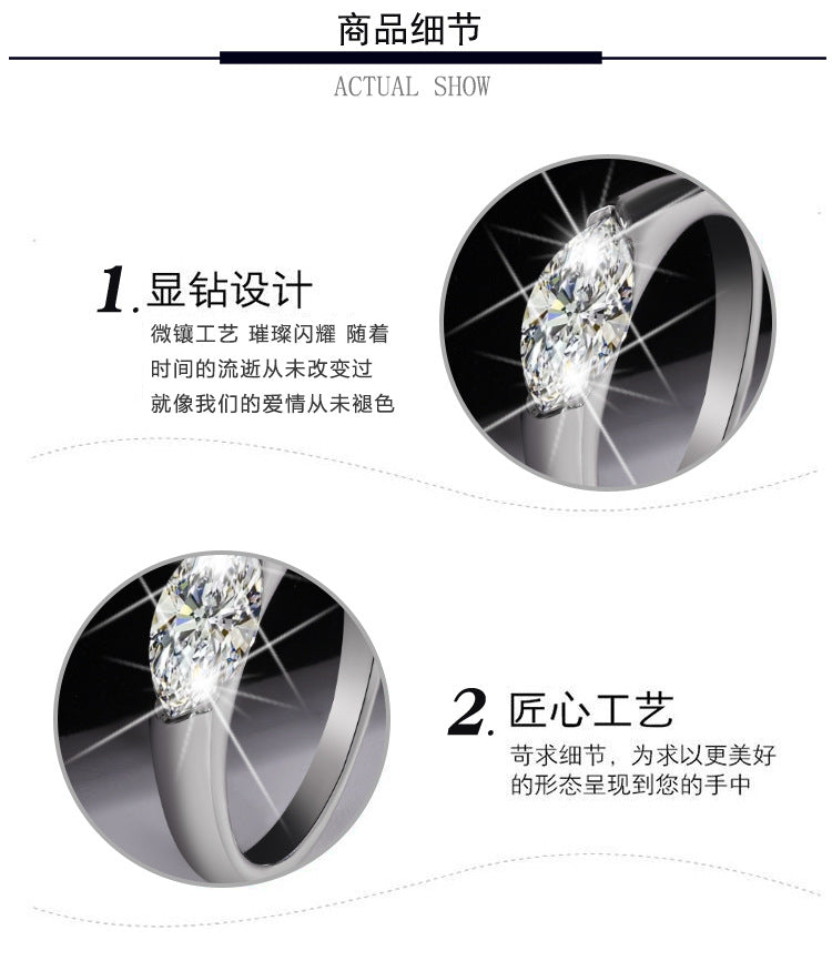 Cross-border hot selling S925Sterling Silver Horse Eye Ring1Carat Moissanite5×10mm Minimalist New Style with Advanced Design Sense