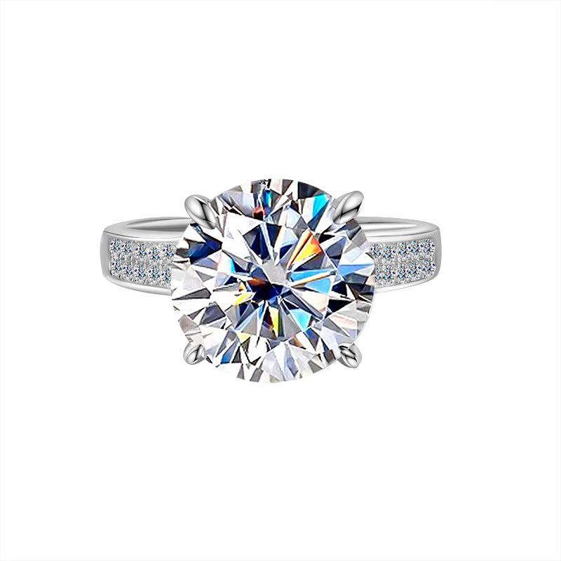 Amazon Hot Sale S925Silver Korean Version Four-Claw Moissanite Women's Ring Double Row with Diamond Pigeon Egg Ring Factory Direct Sale