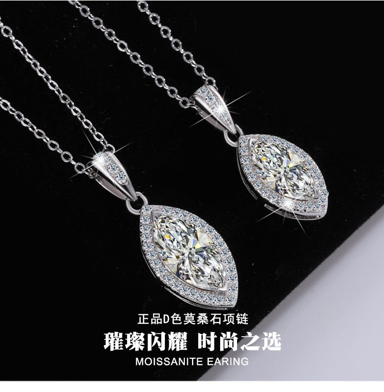 Europe and america cross border S925Silver Horse Eye Moissanite Full Diamond Necklace for Women, Elegant and Simple Versatile Collarbone Chain, Factory Wholesale