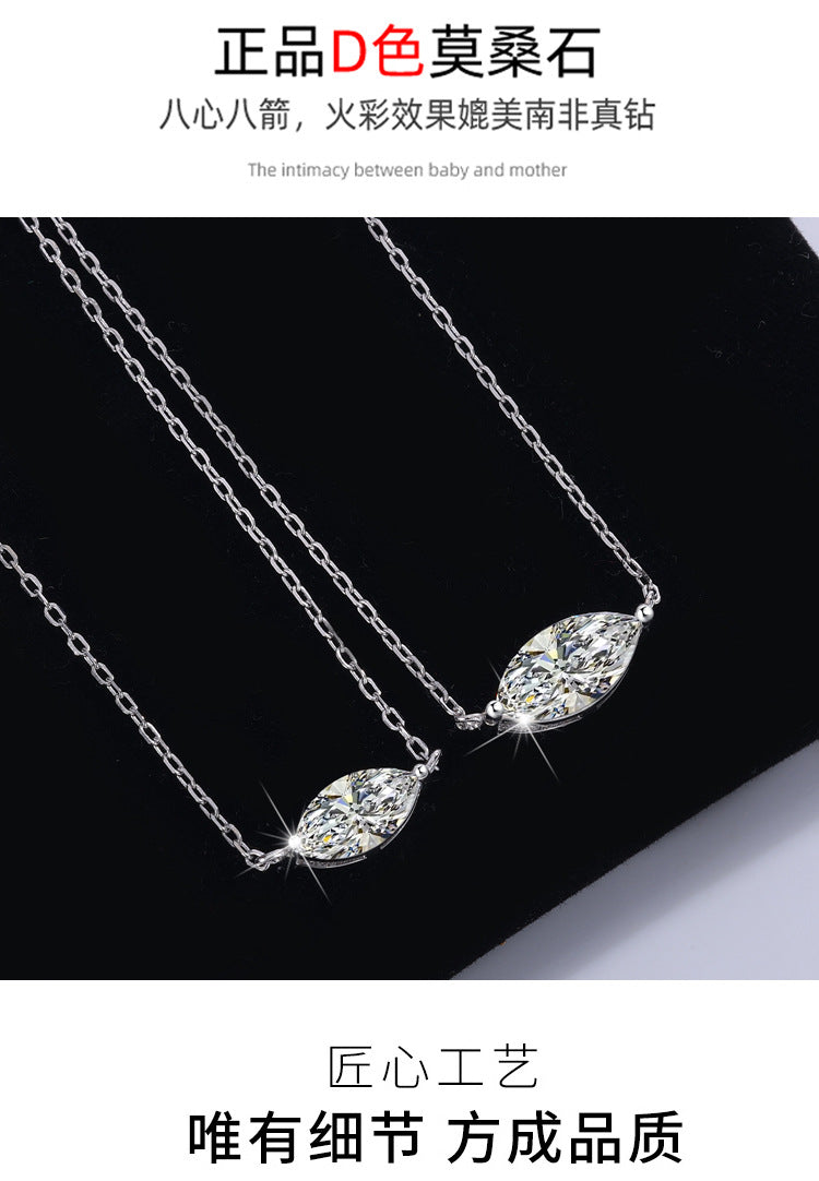 European and American Fashion Hot Item S925Sterling Silver Moissanite Horse Eye Necklace Simple Women's High-end Versatile Collarbone Chain Wholesale