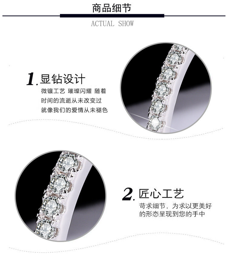 S925Sterling Silver One Row Moissanite Ring for Women, Simple Stackable Tail Ring, Couple Rings Wholesale Direct Sale
