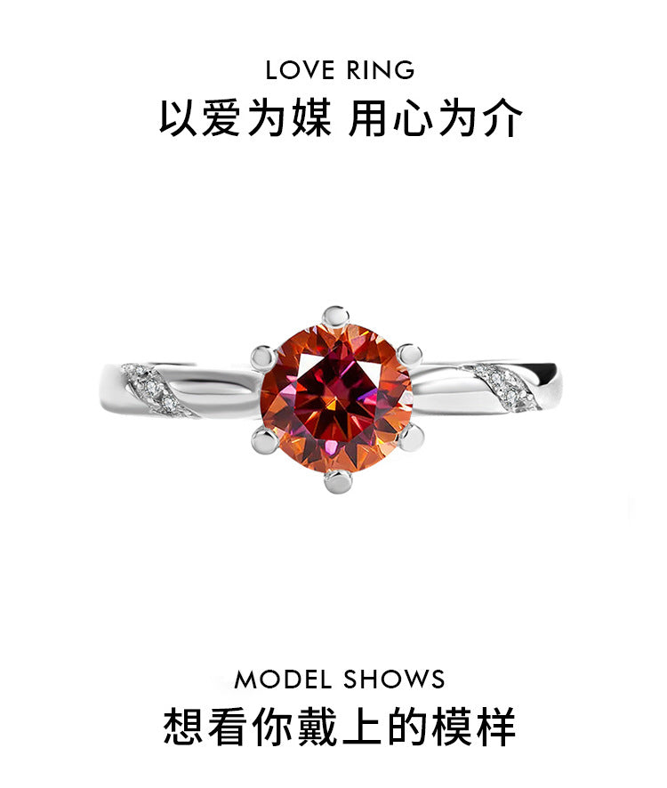 S925Silver Color Moissanite Diamond Psychic Style Six-Claw Wedding Pure Silver Ring Moissanite Stone Open Adjustable Women's Ring Direct from Manufacturer