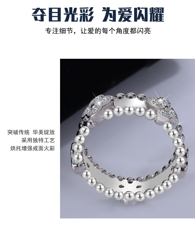 Cross-border hot selling S925Silver Full Diamond Moissanite Kaleidoscope Four-Leaf Clover Ring High-End Fashion Ring Factory Wholesale