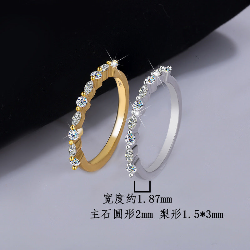 S925Sterling Silver Marquise Moissanite Ring for Women, European and American Trendy Stackable Ring, Double Layer Wearable Women's Ring, Factory Wholesale