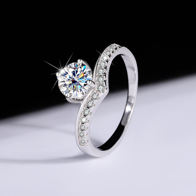 Sterling Silver Platinum Plated Moissanite Passable Diamond Pen Moissanite Crown Genuine Diamond Ring Simulated Diamond Proposal Wedding Ring