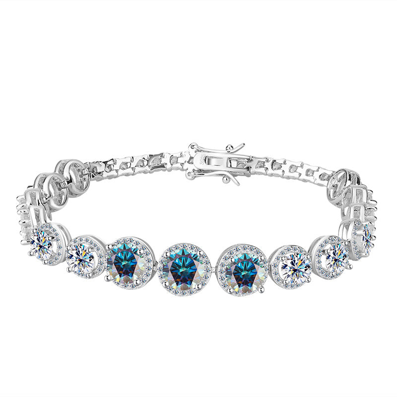 Cross-border hot selling S925Silver Round Bracelet for Women with Moissanite, Luxurious Heavy Craft Bracelet, Super Sparkling Jewelry, In Stock Wholesale