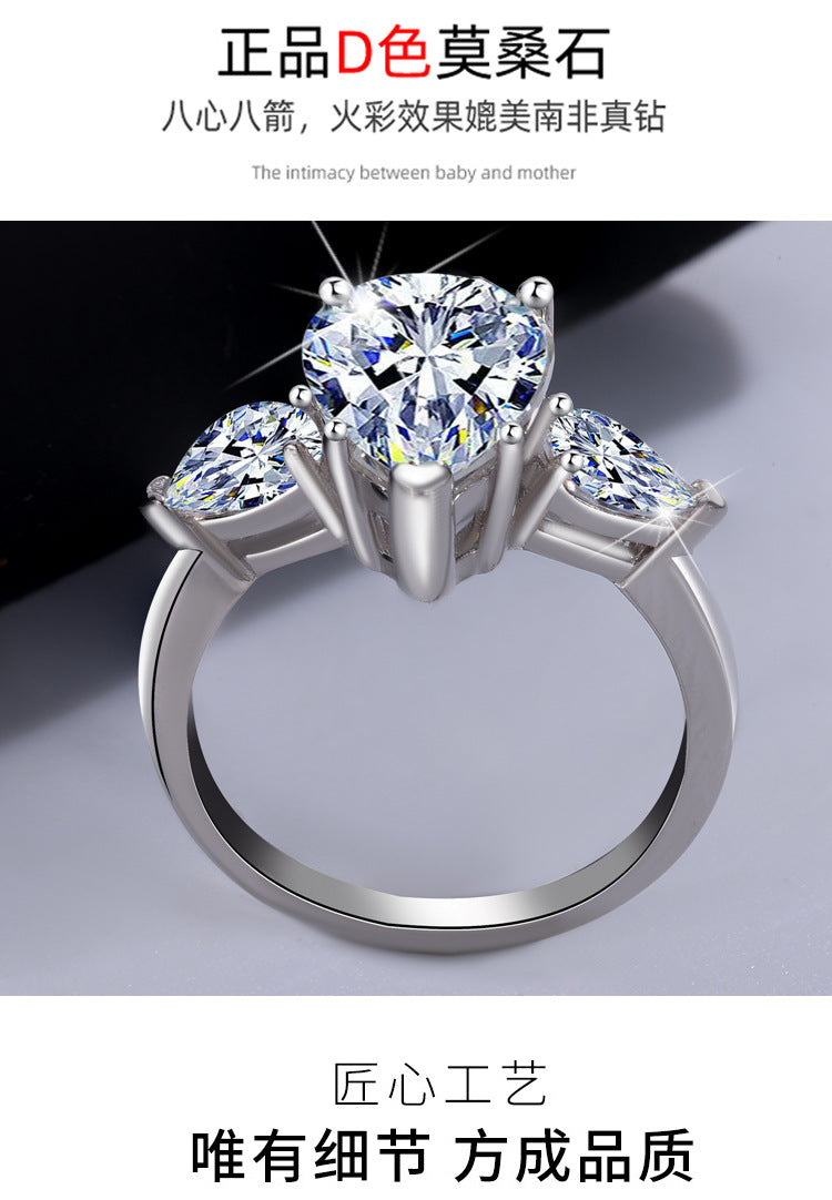 Best seller in europe and america S925Silver Moissanite Water Drop Pear-Shaped Ring with Luxurious Irregular Cut Diamonds 4Wholesale Women's Carat Rings