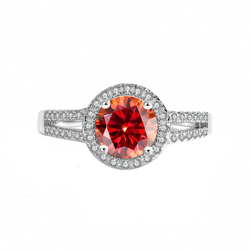 S925Sterling Silver Moissanite Round Bag Ring for Women, One Carat Fashion Classic Ring, Live Streaming Source