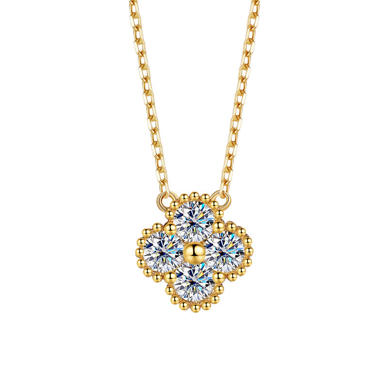 Xiaohongshu Hot Sale S925Sterling Silver Four-Leaf Clover Women's Necklace Moissanite Diamond Pendant Simple Luxury Versatile Collarbone Chain