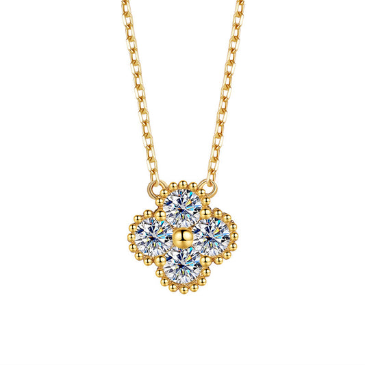 Xiaohongshu Hot Sale S925Sterling Silver Four-Leaf Clover Women's Necklace Moissanite Diamond Pendant Simple Luxury Versatile Collarbone Chain