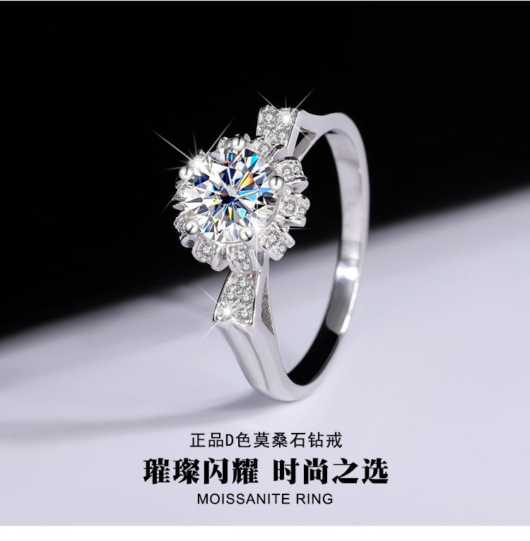 Sterling Silver Moissanite Cat Ear Flower Holding Couple Rings Pair Rings Real Diamond Diamond Ring Proposal Wedding Birthday Gift