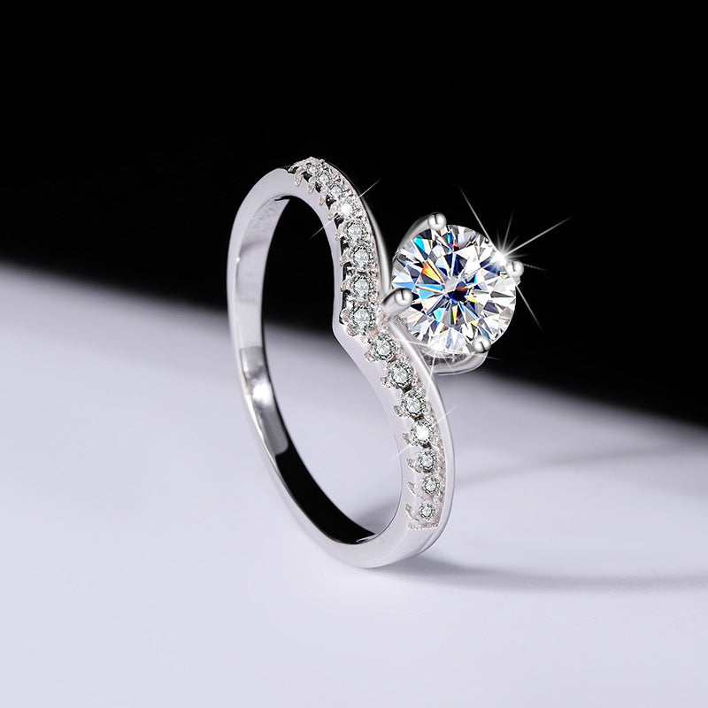 Sterling Silver Platinum Plated Moissanite Passable Diamond Pen Moissanite Crown Genuine Diamond Ring Simulated Diamond Proposal Wedding Ring