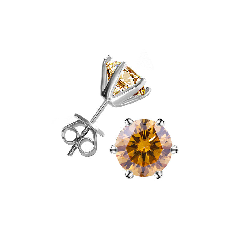 s925Silver Six-Claw Earrings for Men and Women, Threaded Earrings, Moissanite Earrings, Tiger Claw Earrings, Platinum-Plated Moissanite Earrings