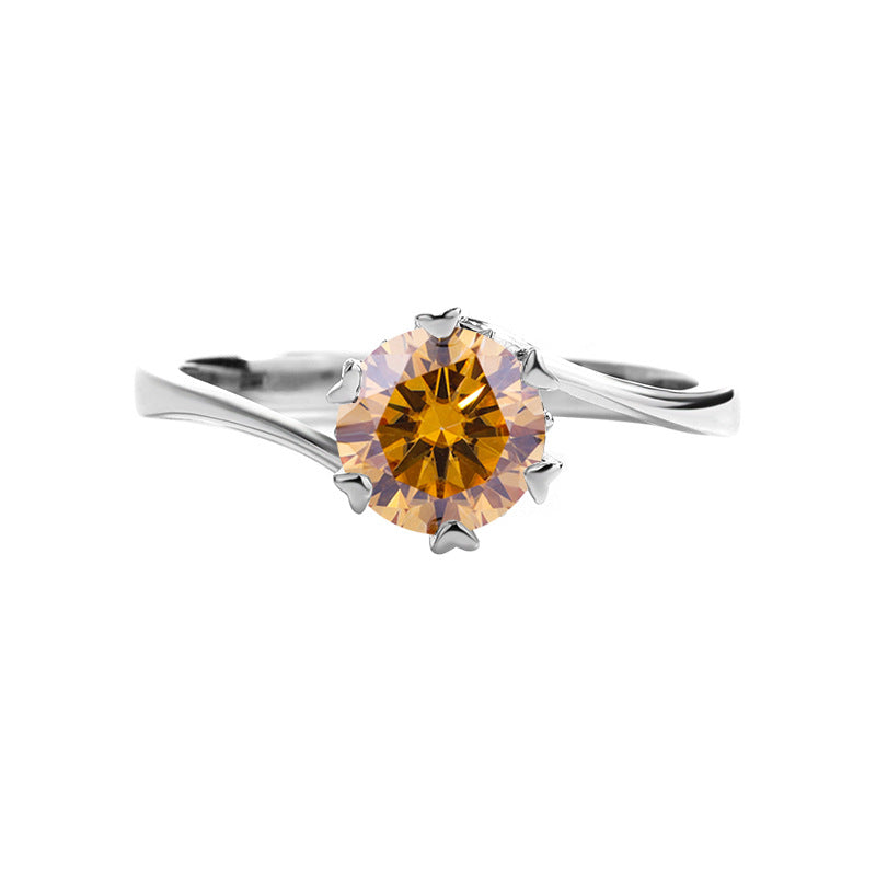 s925Sterling Silver Moissanite Ring Twisted Arm Snowflake Ring Six-Prong Classic Crown Moissanite Women's Ring Factory Direct Sale