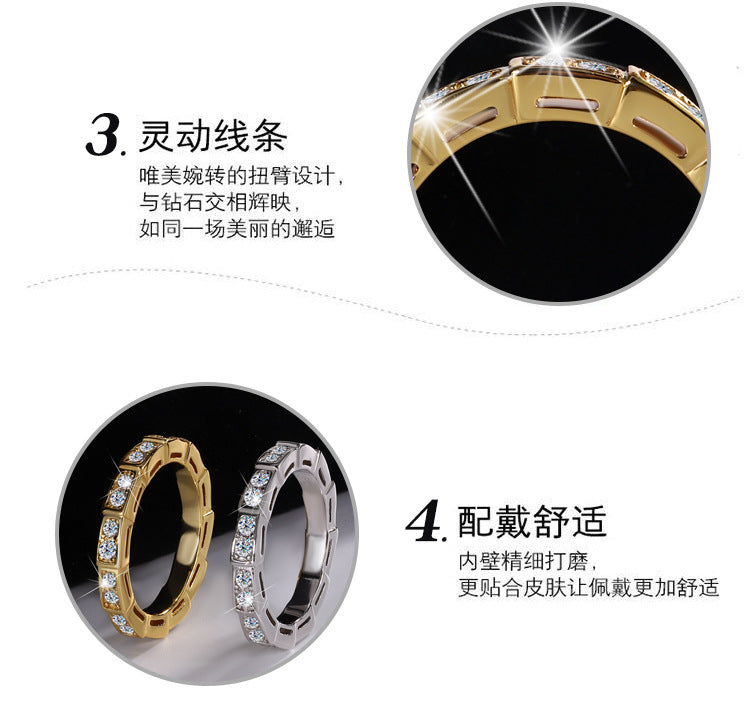 Cross-Border S925Pure Silver Korean Style Snake Ring High Micro Inlaid Full Diamond Fashion Versatile Unisex Ring Factory Wholesale
