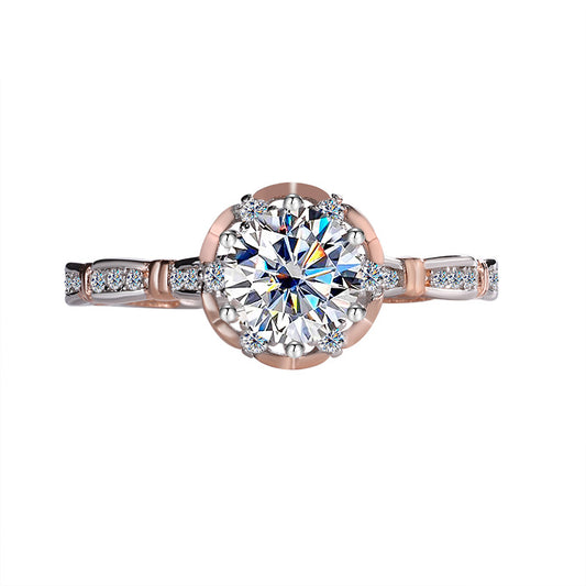 Europe and america cross border S925Sterling Silver Moissanite Princess Rose Handheld Flower Diamond Ring Six-Prong Luxury Cluster Setting Color-Blocked Women's Ring