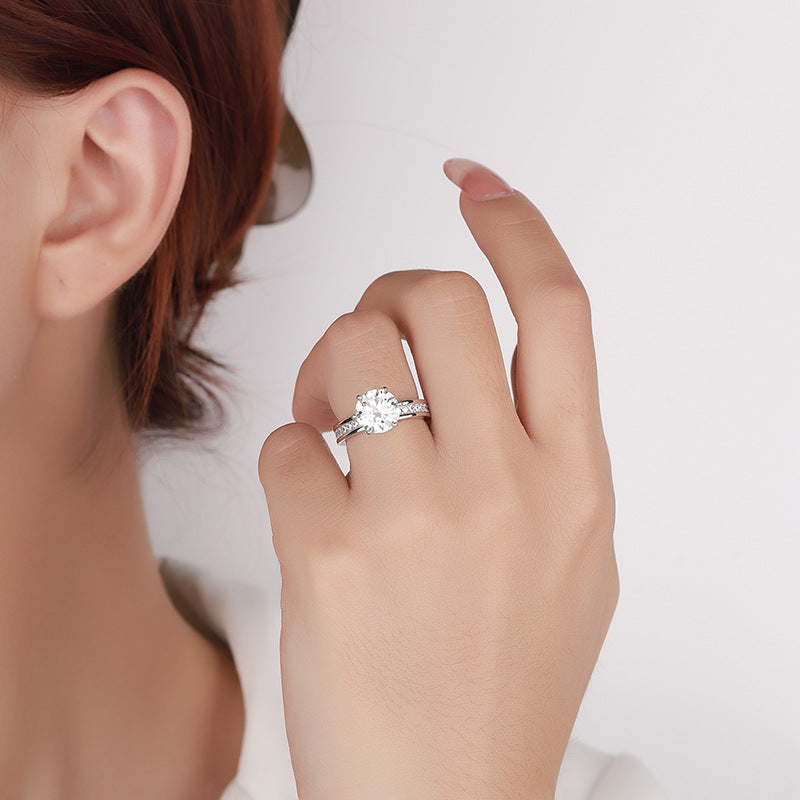 Factory Hot Sale S925Silver Moissanite High Crown Queen Women's Ring Gold Plated Diamond Imitation Proposal Wedding Diamond Ring