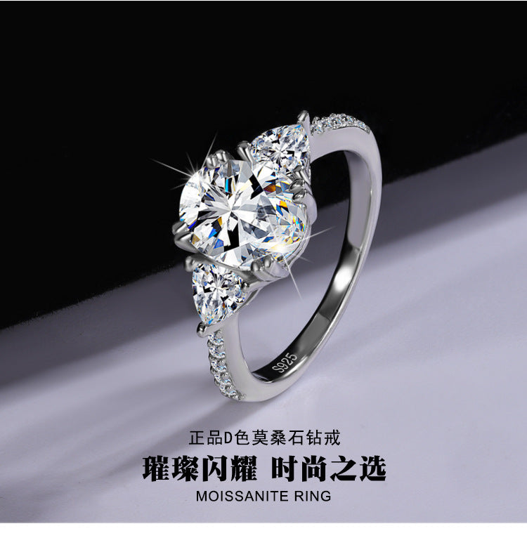 Amazon eBay Cross-Border Delivery925Sterling Silver2Carat Egg-Shaped Women's Moissanite Closed Ring Factory Direct Sale