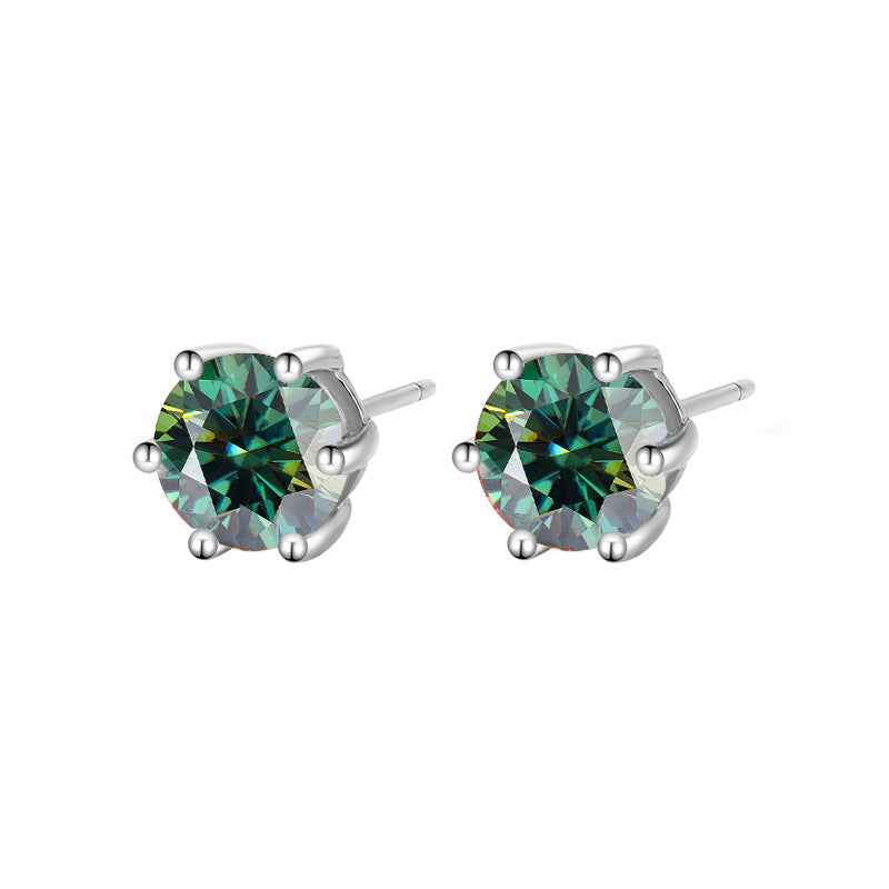 s925Genuine Moissanite Six-Prong Earrings1Carat Temperament Simple Moissanite Gift Earrings Live Streaming Source