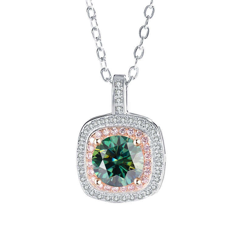 Exclusive for cross-border S925Sterling Silver Square Pendant Necklace for Women with Micro Pave Moissanite Diamond Pendant Clavicle Chain Wholesale for Live Streaming