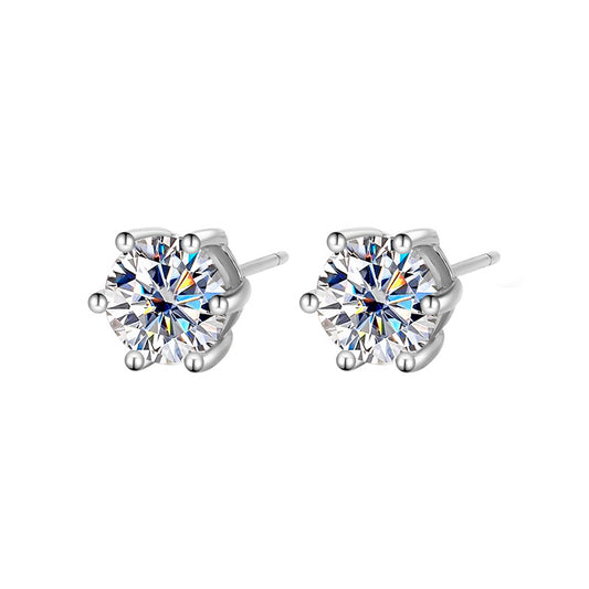 s925Genuine Moissanite Six-Prong Earrings1Carat Temperament Simple Moissanite Gift Earrings Live Streaming Source