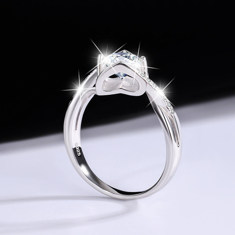 s925Sterling Silver Ring Moissanite Women's Ring Twist Arm Micro Inlay Angel's Kiss Proposal Factory Wholesale Moissanite