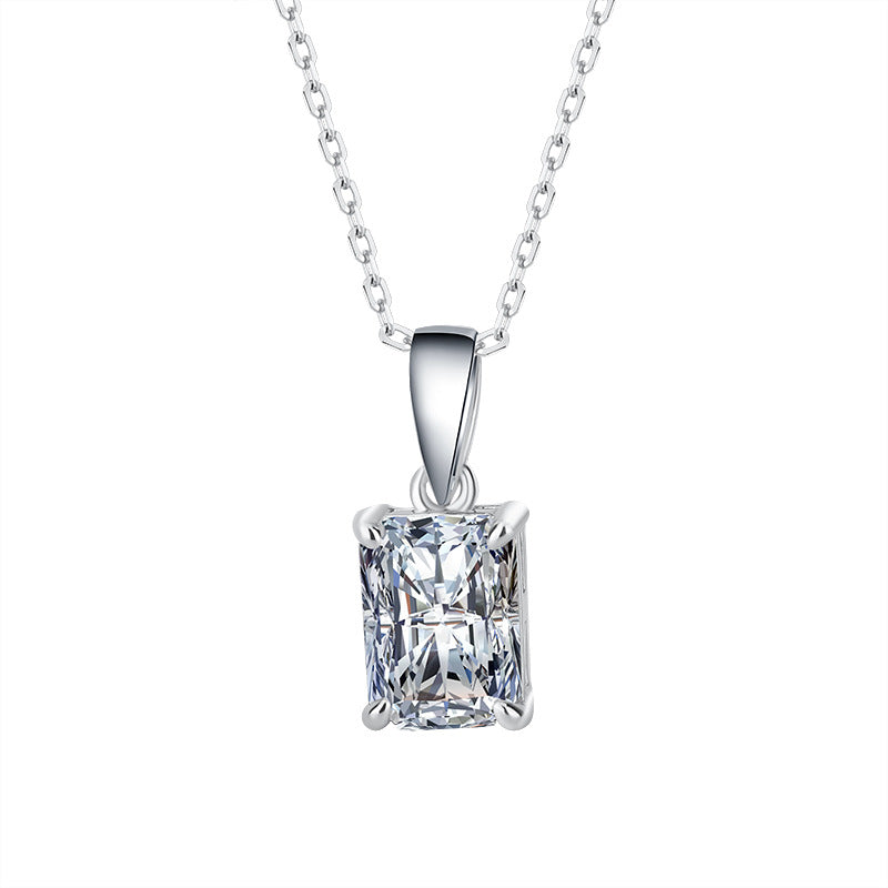 Cross-border new arrival S925Silver Moissanite Diamond Light Luxury High-End Radiant Cut Rectangular Pendant Collarbone Chain Wholesale