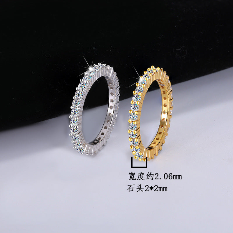 S925Pure Silver Moissanite Ferris Wheel Full Diamond Ring for Women, Simple Double Stacked Band Ring, High-end Feel Women's Ring Wholesale