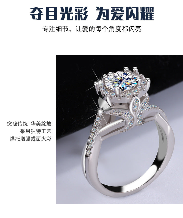 Europe and America Cross Border Hot Sale S925Pure Silver Royal Estate Moissanite Heavy Craft Luxurious Setting Women's Ring High-end Diamond Ring Wholesale