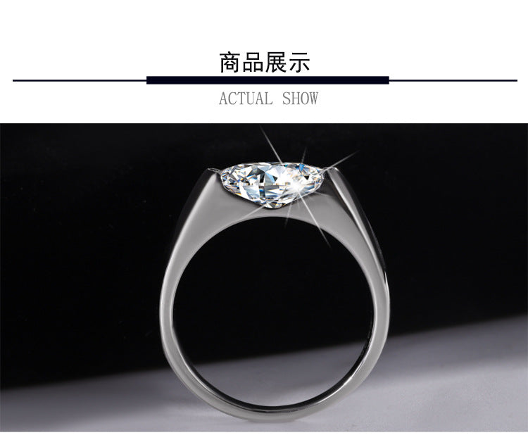 Cross-border hot selling S925Sterling Silver Horse Eye Ring1Carat Moissanite5×10mm Minimalist New Style with Advanced Design Sense