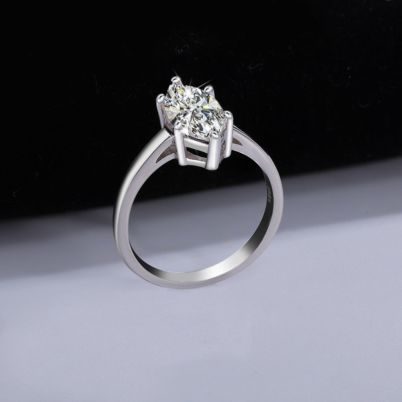 Cross-border hot selling S925Silver Moissanite Horse Eye Ring Classic Fashion High-end Moissanite Women's Ring Factory Wholesale