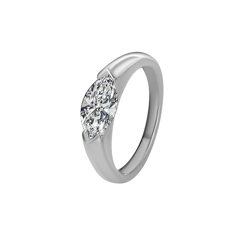 Best seller in europe and america S925Sterling Silver Moissanite Horse Eye Ring Simple Fashion High-end Classic Women's Ring Factory Wholesale