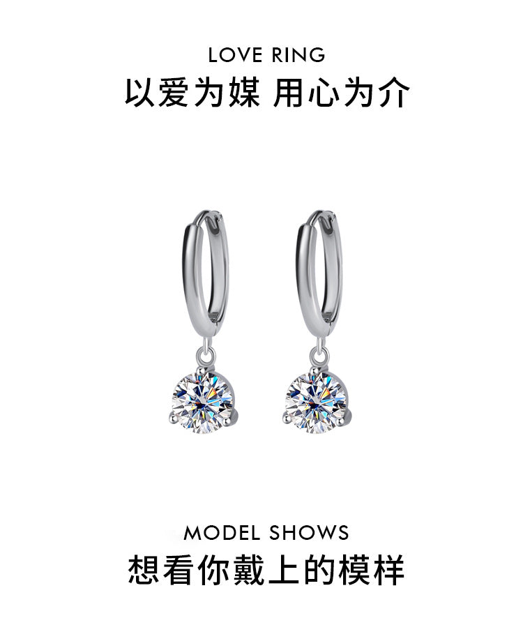 Europe and america cross border S925Sterling Silver Three-Prong Earrings Moissanite Ear Jewelry Classic Simple Hoop Moissanite Stud Earrings Wholesale