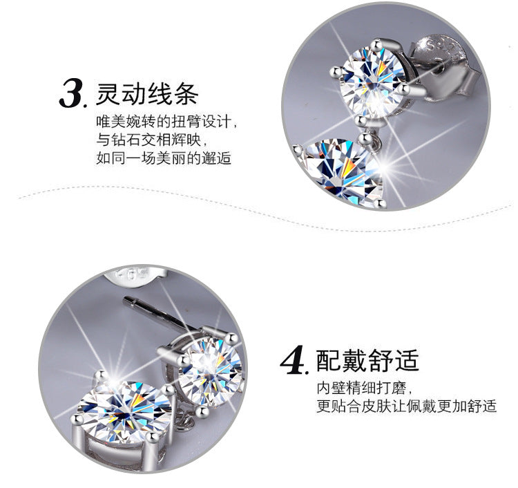 Best seller in europe and america S925Sterling Silver Moissanite Tassel Four-Prong Earrings Korean Style Full Diamond Moissanite Earrings Factory Wholesale