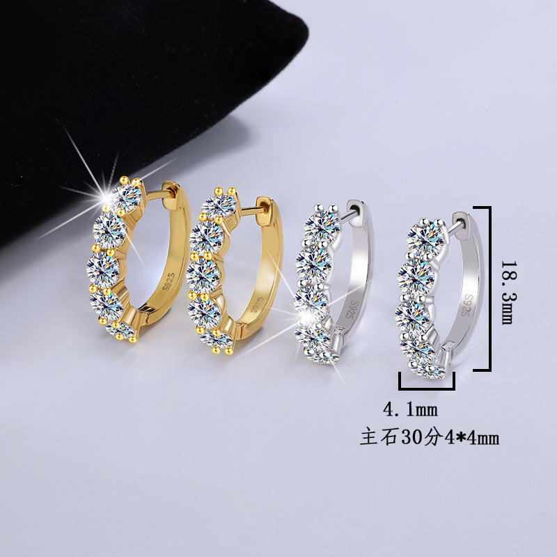 Cross-Border Europe and America S925Sterling Silver Moissanite Earrings D Genuine Color3Carat High-End Full Diamond Moissanite Earrings Wholesale