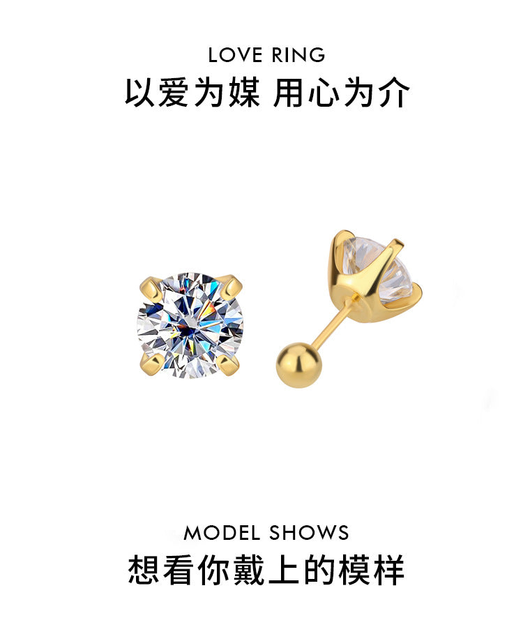Exclusive for cross-border S925Sterling Silver Moissanite Earrings Four-Prong Screw Moissanite Stud Earrings Fashion Simple Earrings Wholesale