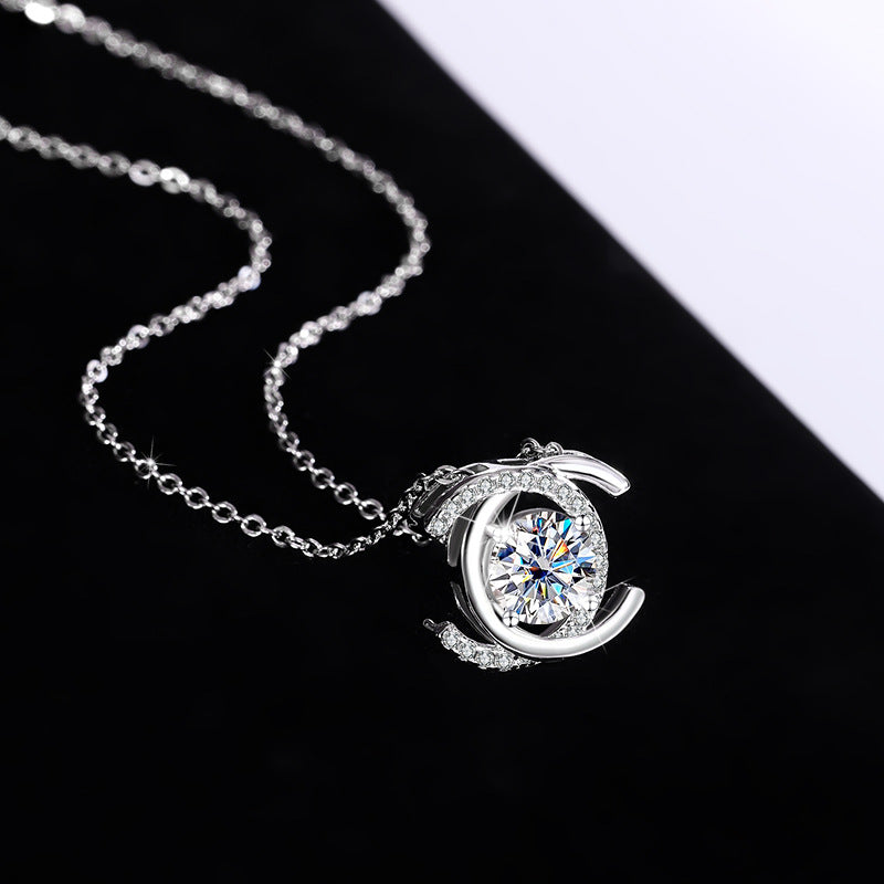 S925Sterling Silver Double C Xiaoxiangjia Necklace Moissanite Diamond Pendant Single Diamond Simple Luxury Versatile Collarbone Chain Wholesale