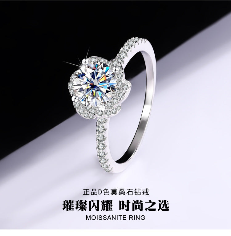 Sterling Silver S925【Bloom】Rose Flower Moissanite Diamond Ring Female Hand Holding Flower Real Diamond Ring Wedding Proposal Girlfriend