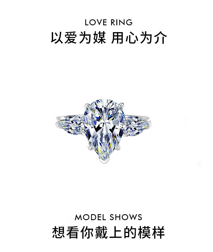 Best seller in europe and america S925Silver Moissanite Water Drop Pear-Shaped Ring with Luxurious Irregular Cut Diamonds 4Wholesale Women's Carat Rings