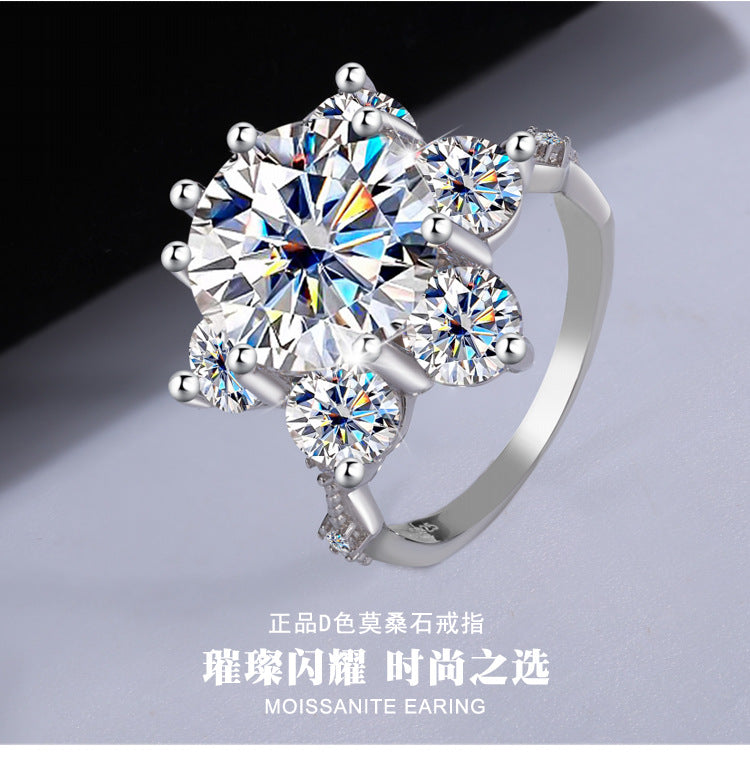 A4   S925Sterling Silver Ring Moissanite5Carat Crown Women's Ring Super Sparkling Pigeon Egg Wedding Ring Wholesale