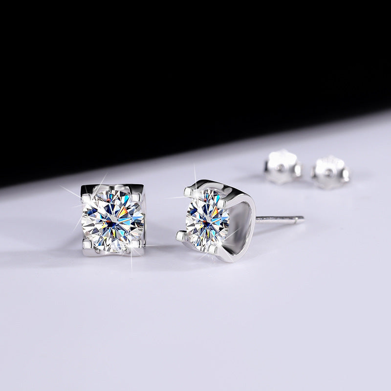 s925Genuine Moissanite Bull Head Earrings1Carat Temperament Simple Moissanite Gift Earrings Live Streaming Source