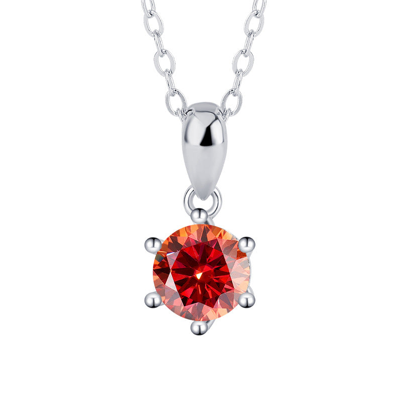 s925Sterling Silver Classic Six-Claw Pendant Moissanite Necklace for Women Classic Fashion Collarbone Chain Jewelry Direct Wholesale