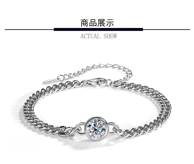 Exclusive for cross-border S925Sterling Silver Moissanite Bubble Bracelet Moissanite Light Luxury Fashion Simple Chain Factory Wholesale