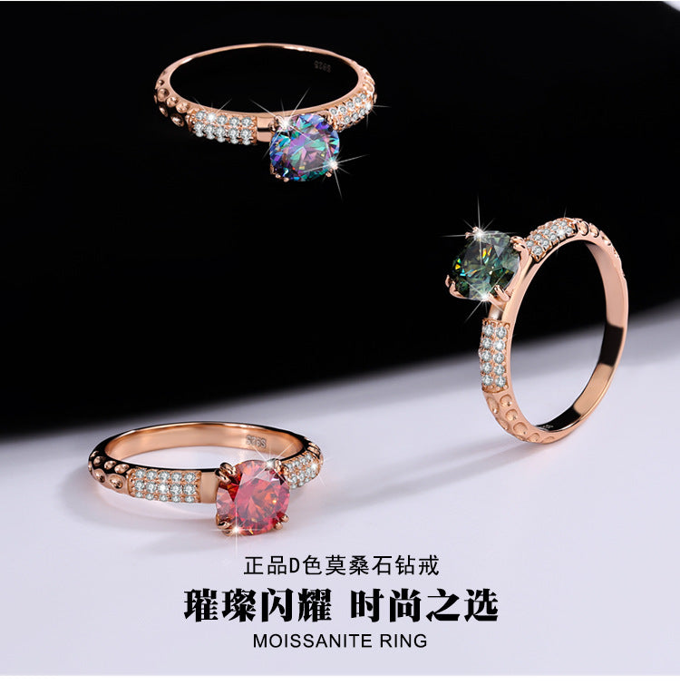 S925Sterling Silver Rose Gold Qianxun Moissanite Diamond Ring European and American TikTok Kuaishou Live Factory Wholesale Brilliant Diamond Ring