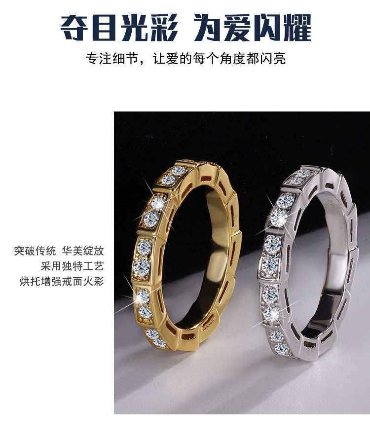 Cross-Border S925Pure Silver Korean Style Snake Ring High Micro Inlaid Full Diamond Fashion Versatile Unisex Ring Factory Wholesale