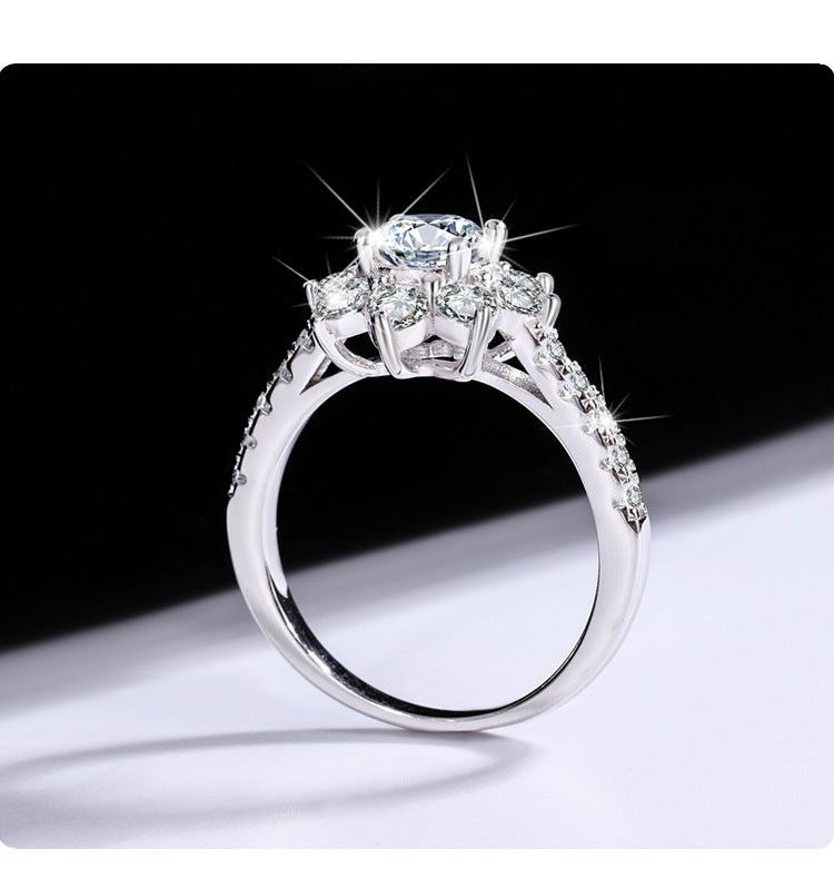 Sterling Silver925Moissanite Ring for Women Silver Ring Flower Diamond Ring TikTok Live Genuine Diamond Source Dropshipping