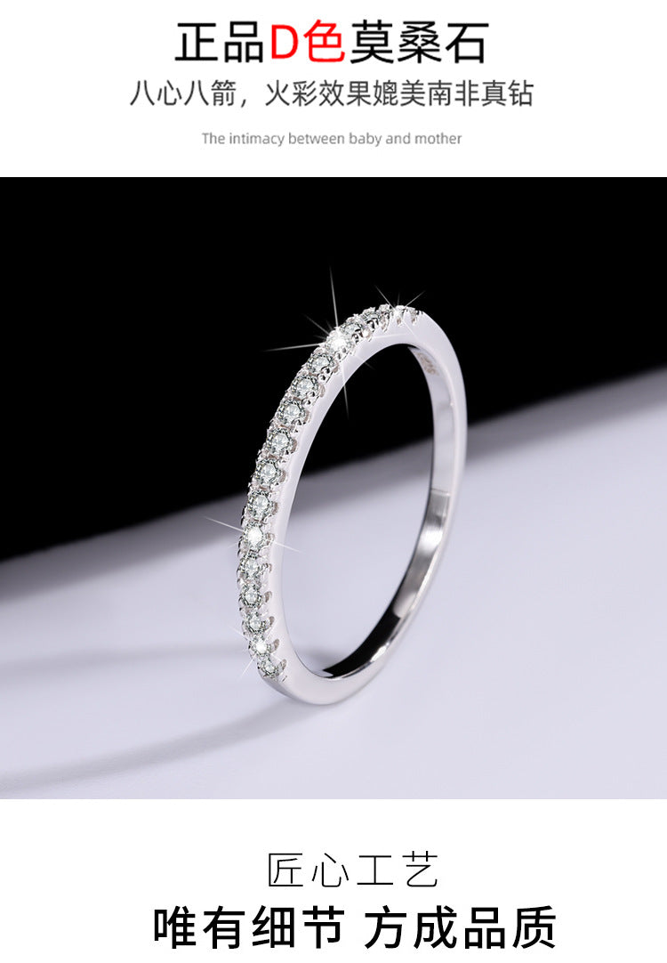 S925Sterling Silver One Row Moissanite Ring for Women, Simple Stackable Tail Ring, Couple Rings Wholesale Direct Sale