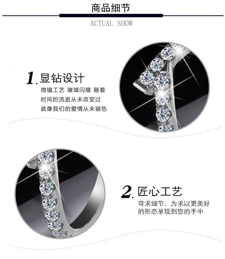 Cross-Border S925Sterling Silver Ring for Women Asymmetric Cross Row Diamond Style High-end Simple Stacking Ring Wholesale