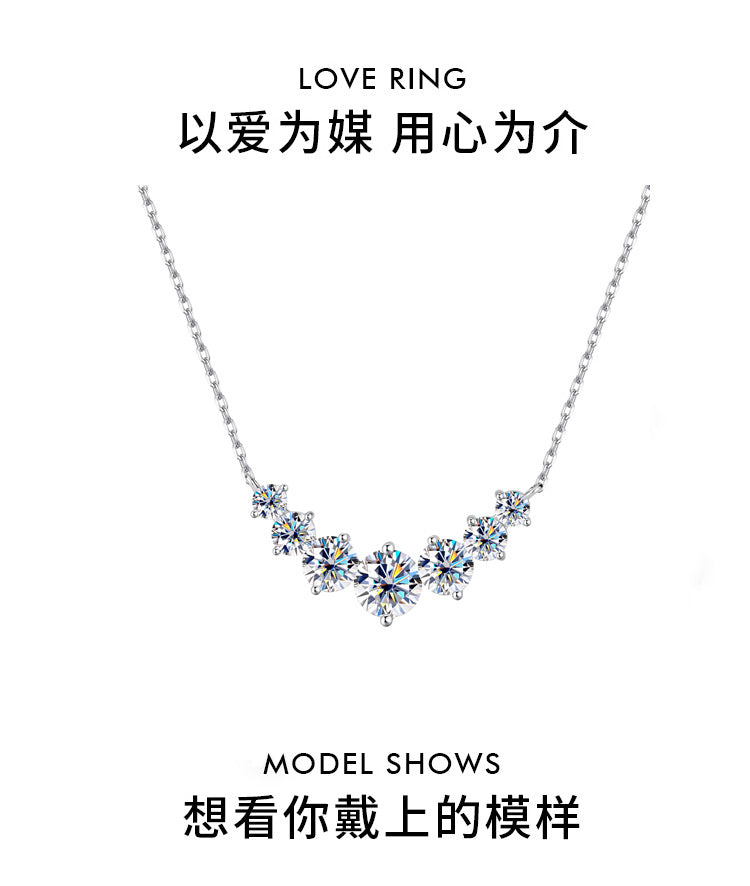 S925Pure Silver Smiling Seven Princess Moissanite Necklace High-end Versatile Collarbone Chain Moissanite Pendant Wholesale