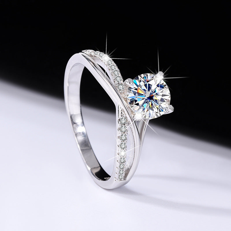 925Sterling Silver D Color Moissanite925Sterling Silver Ring Female Star Galaxy Four-Claw Hot-Selling Classic Wedding Live Streaming Source